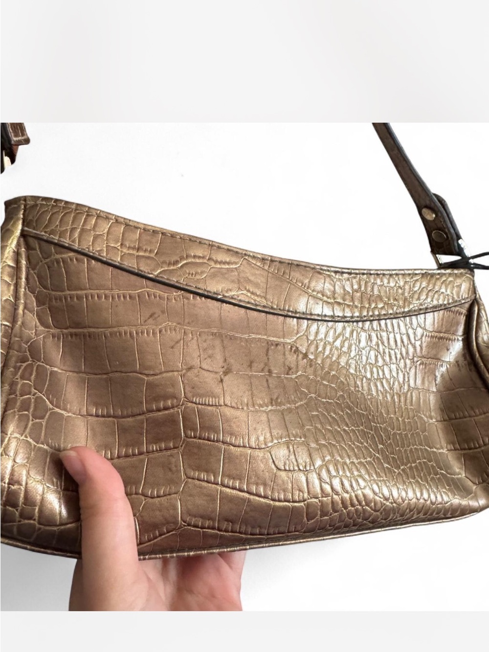Liz Claiborne Croc-Embossed Shoulder Bag in Bronze - Picture 3 of 6